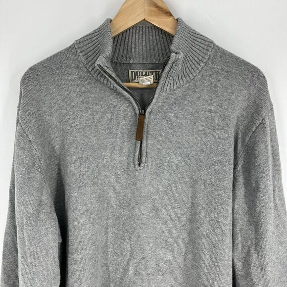 Duluth Trading Sweater Size Large Mens Gray Strongarm 1/4 Zip Mock Neck Cotton - Picture 2 of 6